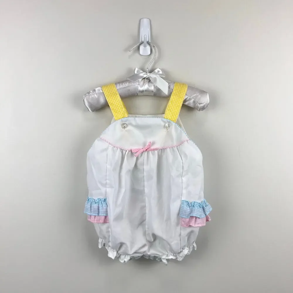 Vintage Pastel Ruffle Bow Sunsuit Romper 6-9 Months